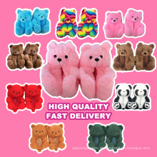 Invierno Faux Fur House Shoe Nitdler Fluffy Furny Furry Lady Lady Sandals Toboganeos Slipe Adulto de osito de peluche para mujeres niñas Niños